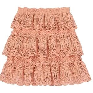 Self Portrait Lace Embroidered Tiered Ruffle Skirt - Size 0